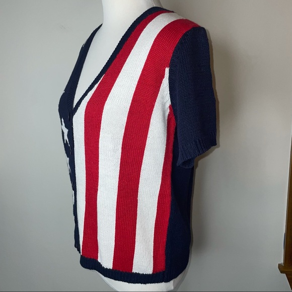 Patriotic USA Women's American Flag Knit Cardigan Sweater Red White Blue Small - Picture 7 of 10